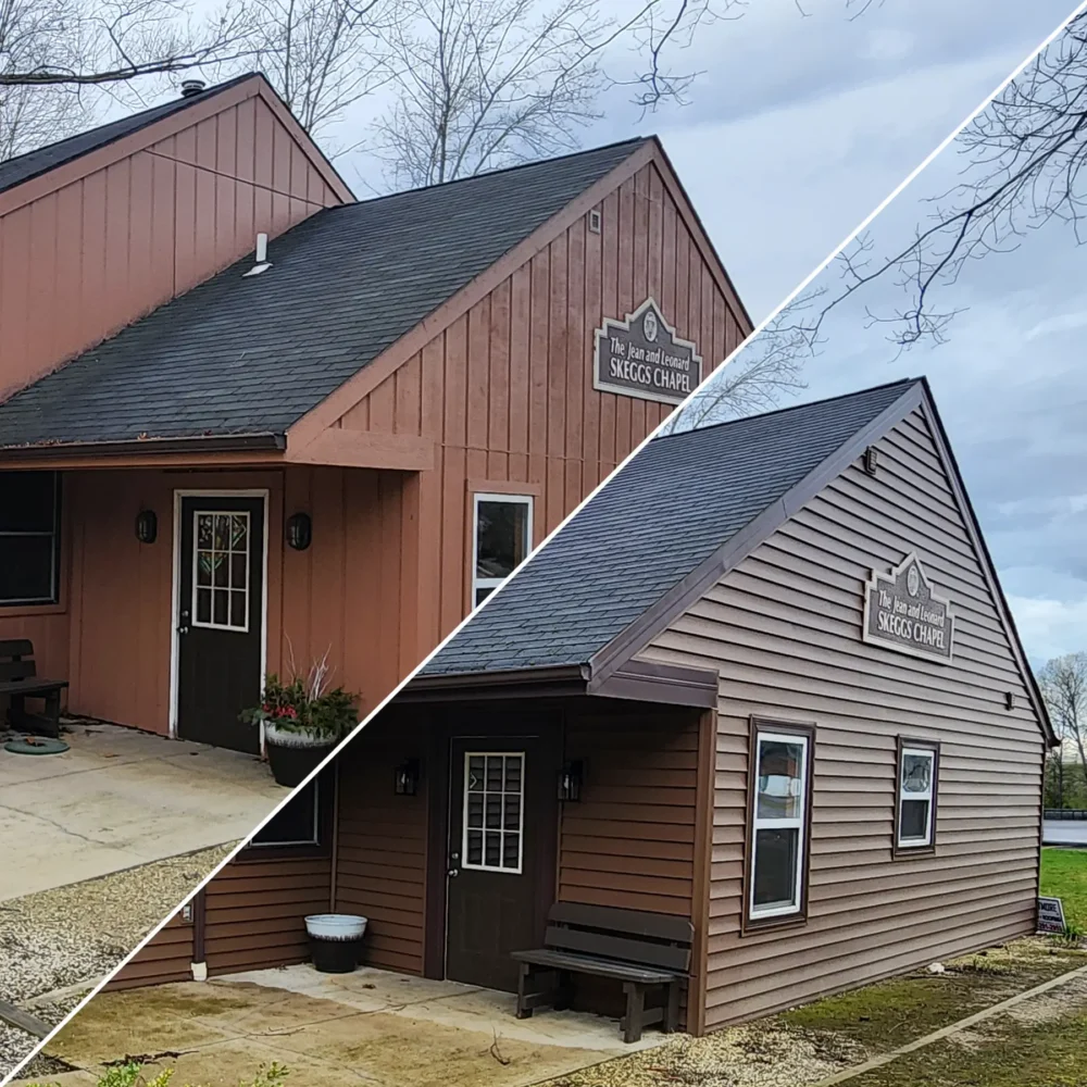 Before & After siding, window wraps, and gutters with leaf guards in Perry