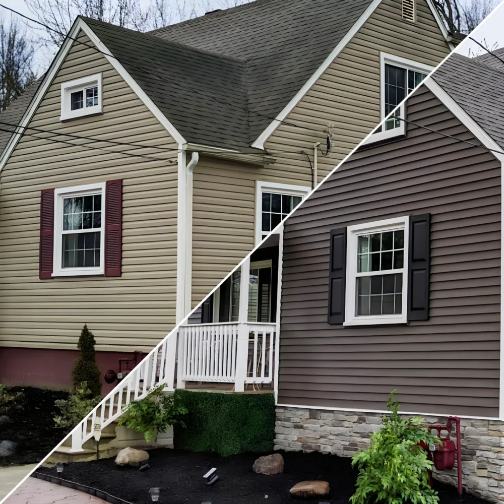 Before & After siding, stonework, and gutter installation